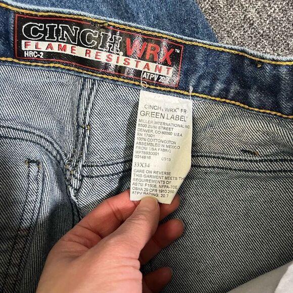 CINCH WRX HRC-2 ATPV 20.7 Flame Resistant Mens 33x 34 Blue Denim Straight Jean - Picture 6 of 6